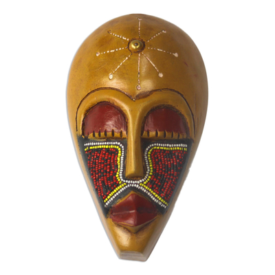 African Wood Mask Accented with Recycled Glass Beads