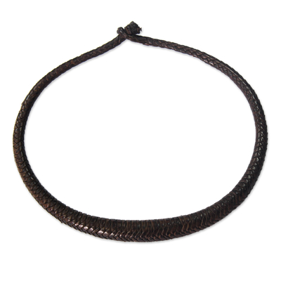 African Hand Crafted Braided Brown Leather Necklace