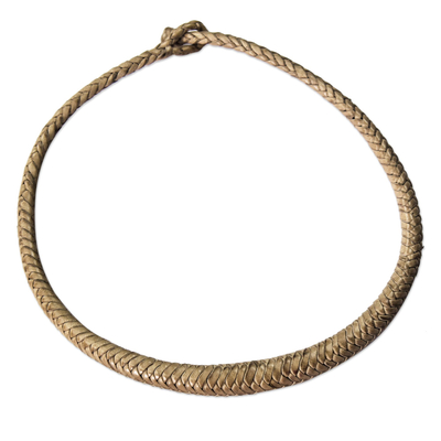 Braided Leather Necklace in Ecru from Ghana