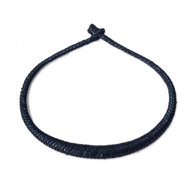 Braided Leather Necklace in Blue from Ghana