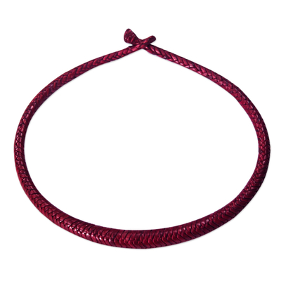 Braided Leather Necklace in Magenta from Ghana