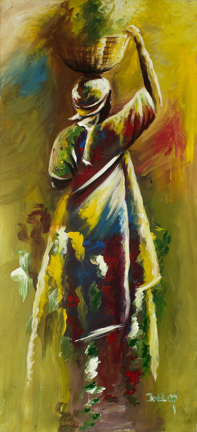 Expressionist Painting of an African Woman in Yellow