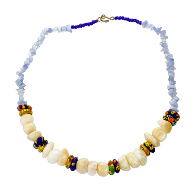 Agate and Recycled Glass Beaded Necklace from Ghana