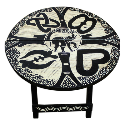 Hand Carved Adinkra Symbol Sese Wood Folding Table