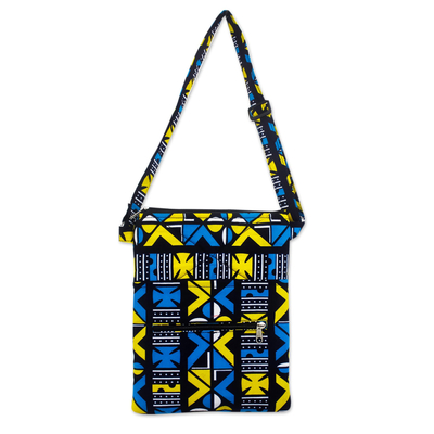 Bright Blue and Yellow Cotton Shoulder Bag