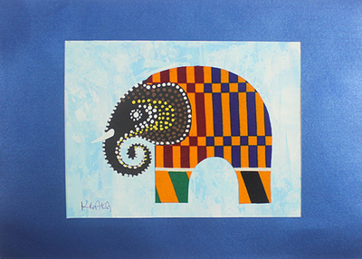 Framed Acrylic and Fabric Elephant Painting