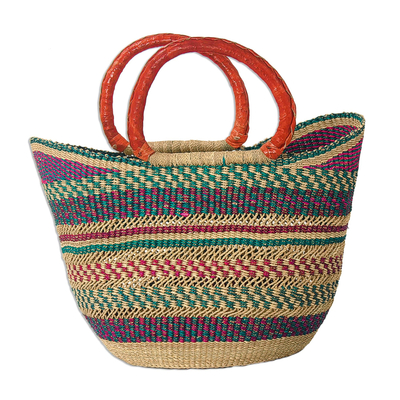 African Woven Raffia Basket Tote Bag