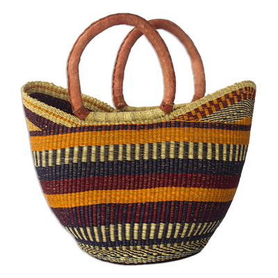 Striped Colorful Raffia Shopping Basket