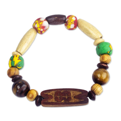 Glass and Bamboo Beaded Unity Bracelet with Tiger