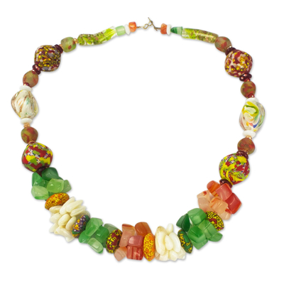 Multicolored Recycled Glass Beaded Agate Necklace