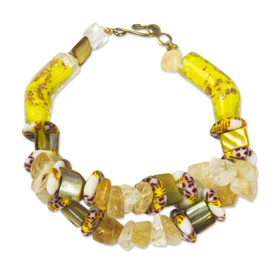 Agate and Recycled Glass Bead Bracelet