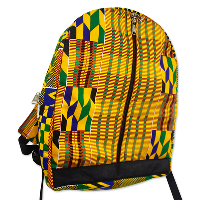 Yellow Kente Pattern Cotton Backpack
