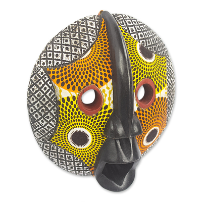 African Sese Wood Fabric Embellished Mask