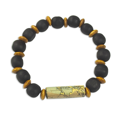 Unisex Sese Wood Bracelet with Recycled World Map Bead