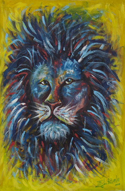 Lion Motif Acrylic on Canvas Painting