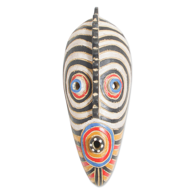 Hand Painted Oblong Sese Wood Mask from Ghana