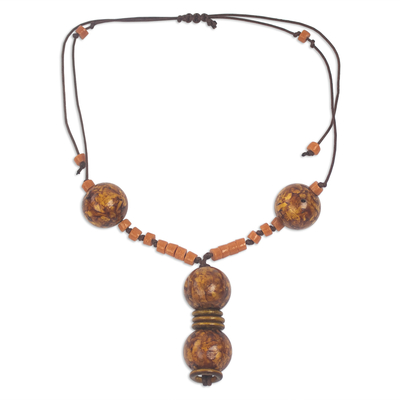 Sese Wood and Recycled Glass Bead Pendant Necklace