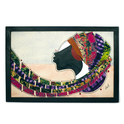Framed African Batik Collage Painting