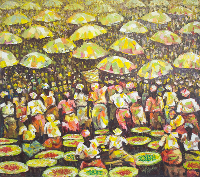 Acrylic on Canvas Market Scene from West Africa