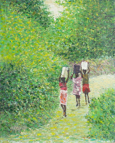 Signed Acrylic on Canvas Landscape Painting from West Africa