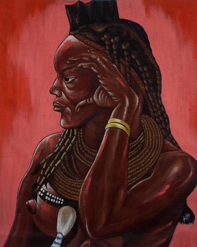 Signed Acrylic Portrait Painting from West Africa