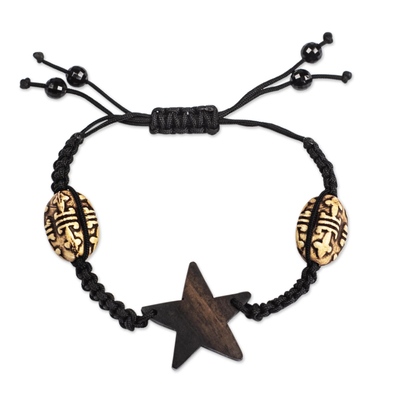Ebony Wood Star-Motif Pendant Bracelet from Ghana
