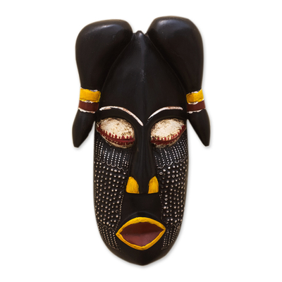 African Wood Mask with Embossed Aluminum from Ghana