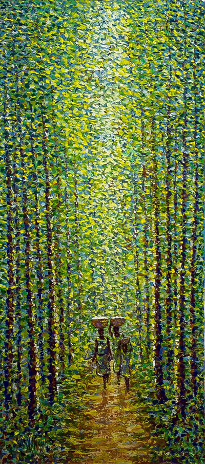 Signed Acrylic Forest Painting on Canvas