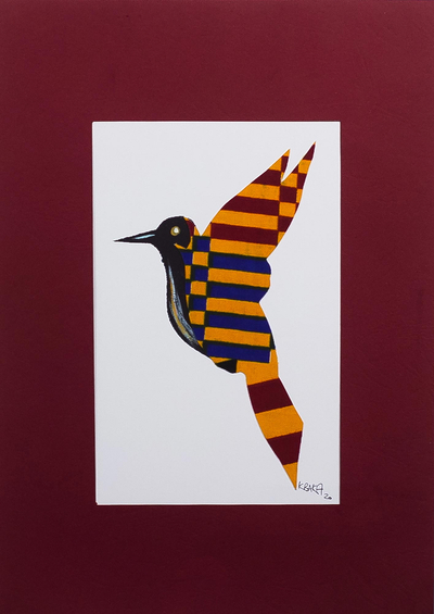 Signed Acrylic Bird Painting on Cardstock