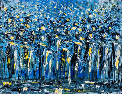 Blue and Yellow Acrylic Figurative Painting