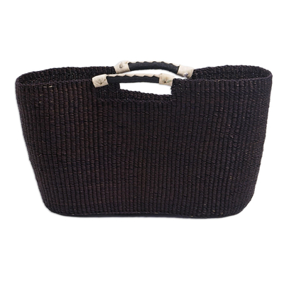 Brown Raffia and Leather Handle Handbag