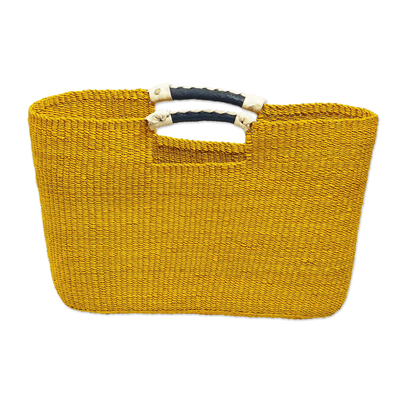 Woven Raffia Handle Handbag in Yellow