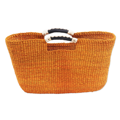 Woven Raffia Handle Handbag in Orange