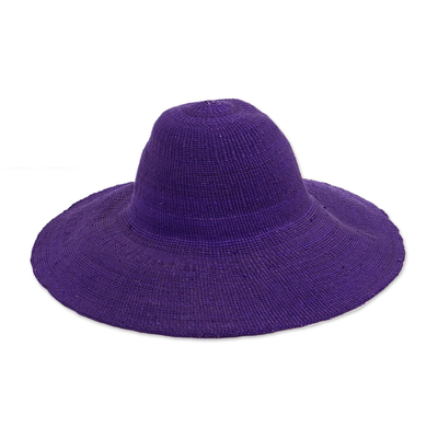 Woven Purple Raffia Sun Hat