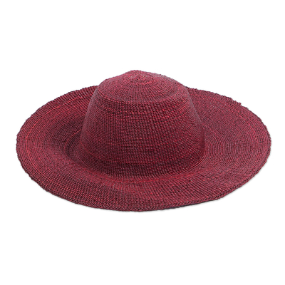 Woven Raffia Sun Hat in Red