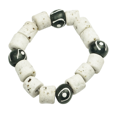 Black and White Recycled Glass Beaded Bracelet