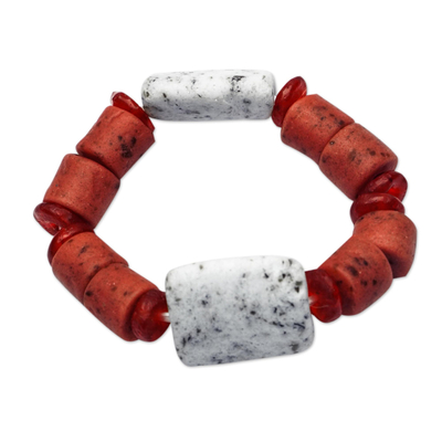 Red and White Eco-Friendly Glass Beaded Bracelet