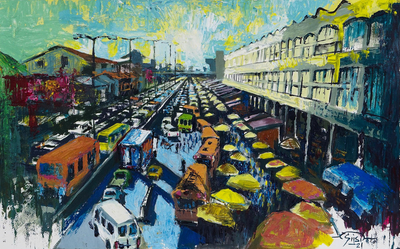 Acrylic Marketplace Scene on Canvas
