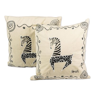 Hand-Painted Cotton Cushion Covers (Pair)