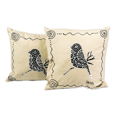 Bird-Themed Cotton Cushion Covers (Pair)