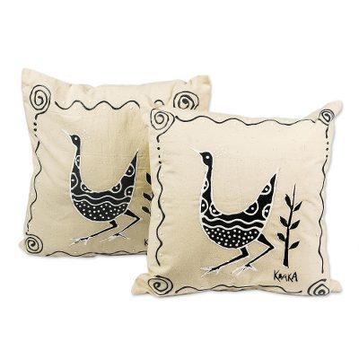 Hand-Painted Calico Cotton Cushion Covers (Pair)