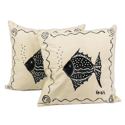 Fish-Themed Cotton Cushion Covers (Pair)