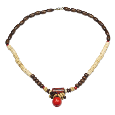 Hand Crafted Wood and Glass Beaded Pendant Necklace