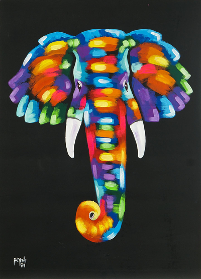 Colorful Acrylic Elephant Painting on Canvas