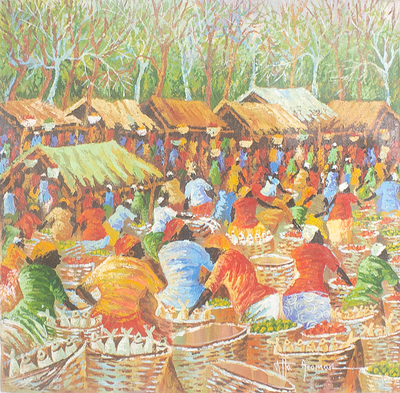 Acrylic Market Scene Painting on Canvas