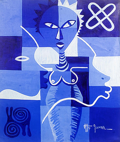 Abstracted Blue and White Painting on Canvas