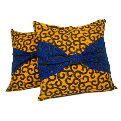 Blue and Yellow Cotton Cushion Covers (Pair)