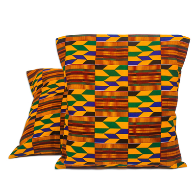 Cotton Kente Cloth Cushion Covers from Ghana (Pair)