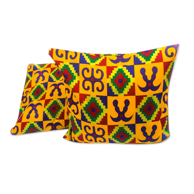 Adinkra-Themed Cotton Cushion Covers from Ghana (Pair)