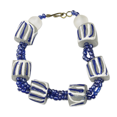 Eco-Friendly Blue and White Beaded Bracelet